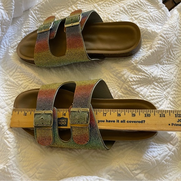 Rainbow Sparkle Double Buckle Slide Sandals Torrid Size 10.5 WW - Picture 10 of 11